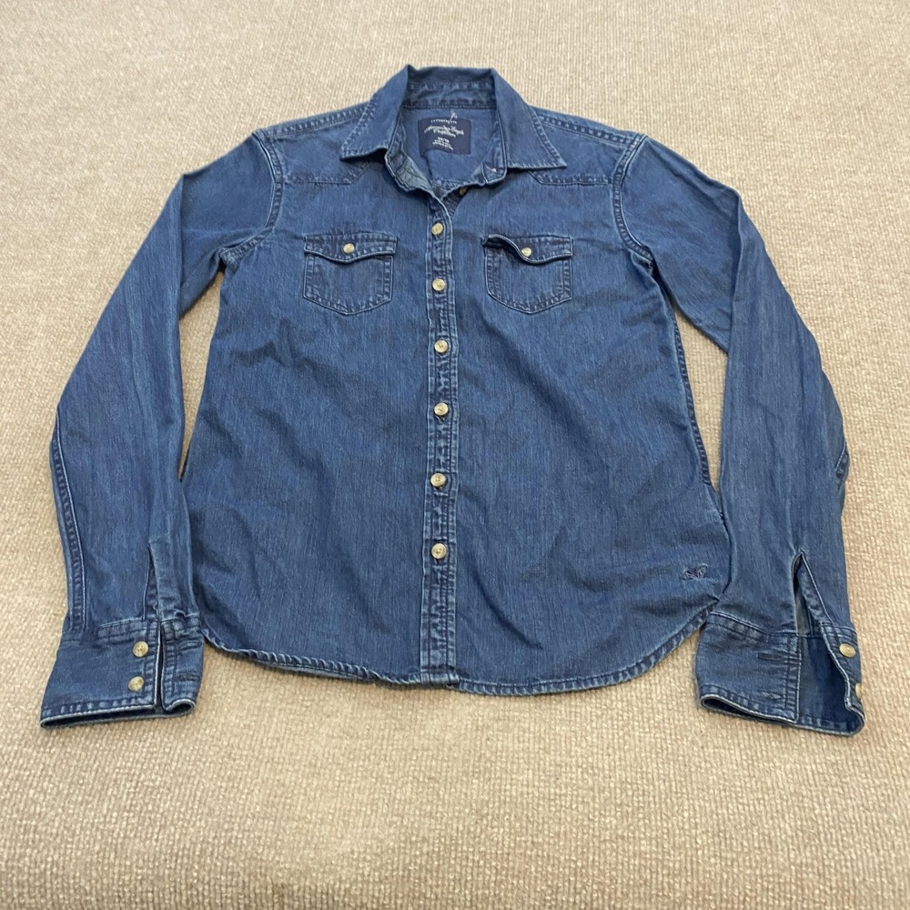 American Eagle Outfitters Button Up Shirt Womens‎ XS Blue Denim Western Festival